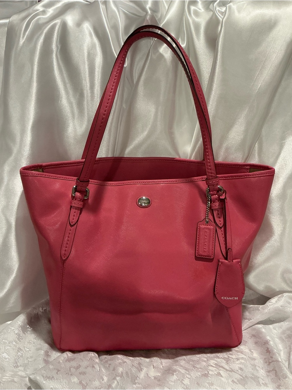 Coach Hot Pink Peyton Leather Tote with Logo Tag